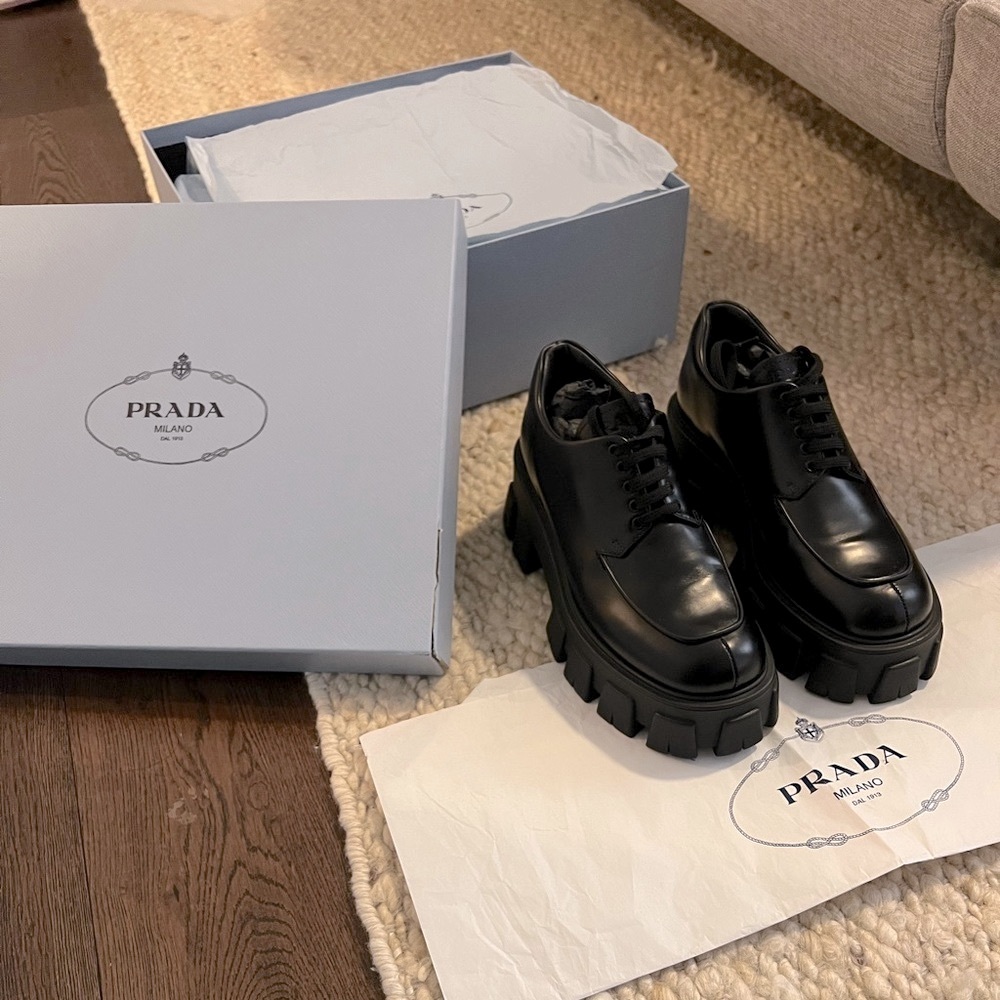 100% Authentic PRADA Monolith Lace-up shoes, size 37
